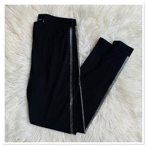 NWT Tricotto Rhinestone Side Stripe Leggings Black Silver Size Medium